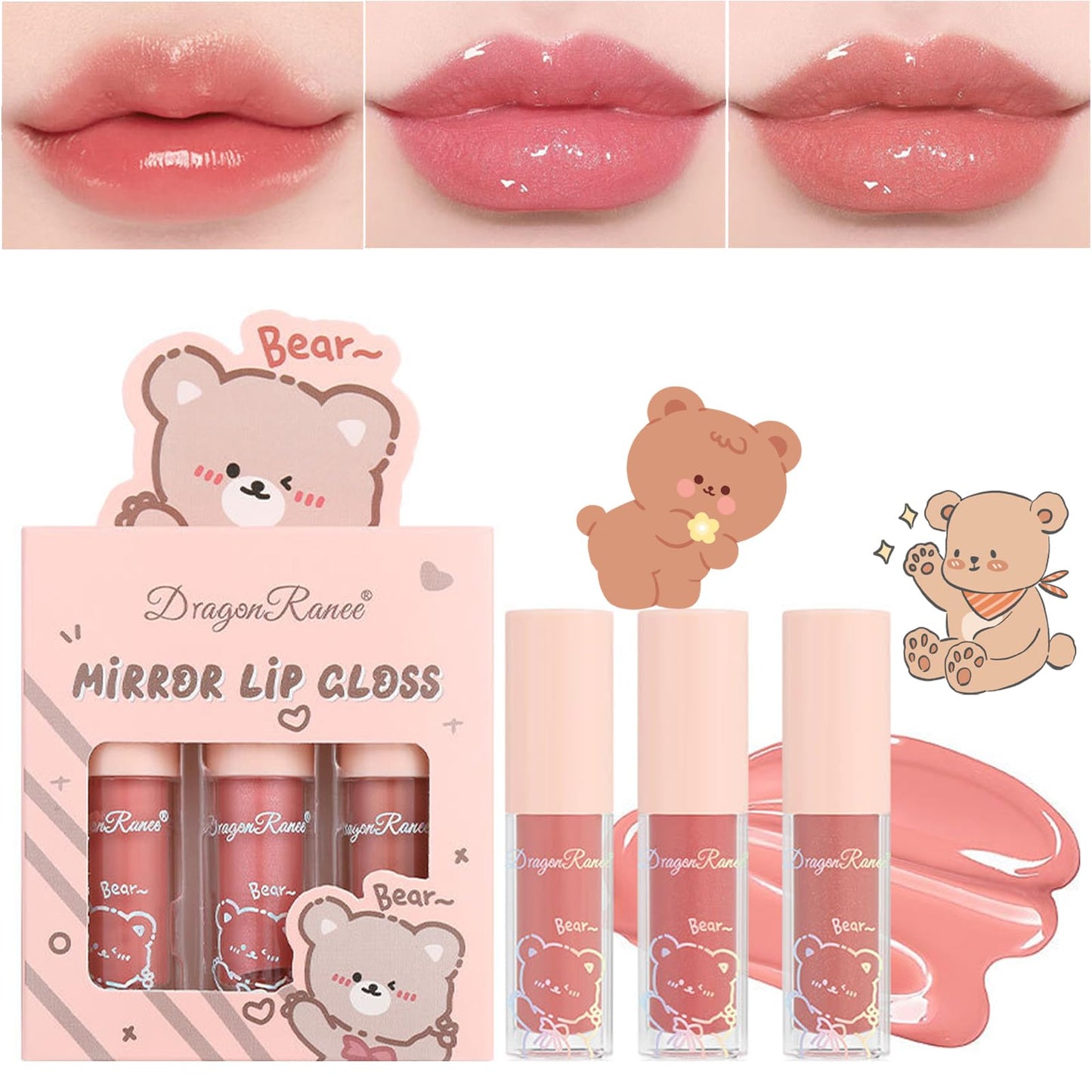 Dragon Ranee Mirror Lip Gloss 3Pcs Set