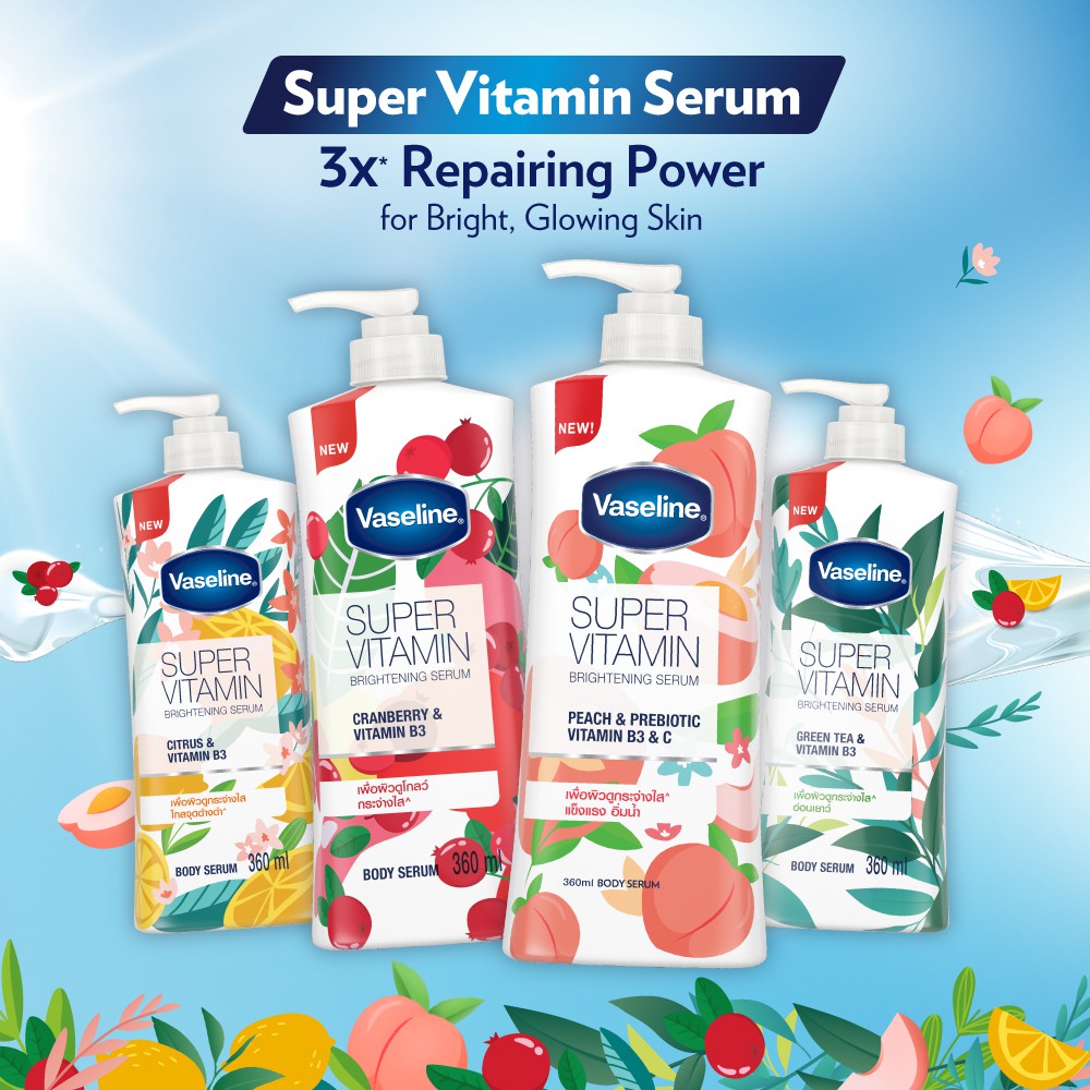 Vaseline Supervitamin Peach & Prebiotic Vitamin B3 & C  brightening SERUM    (360ml)